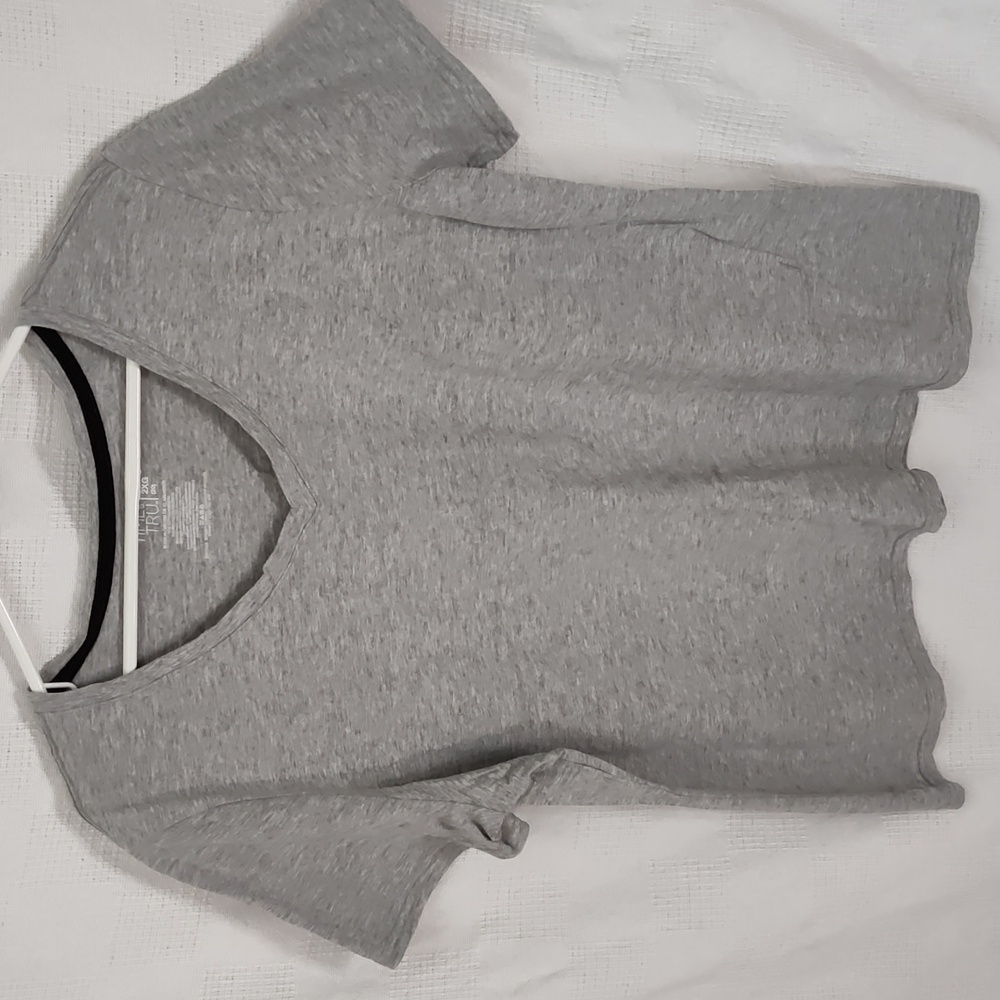 Time and TRU Women's Gray Short sleeve V Neck T-Shirt XXL 2XG 20